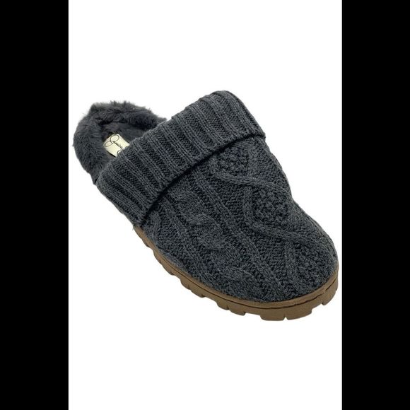 Jessica Simpson Women's Cable Knit Memory Foam Clog Slippers Charcoal - - Picture 1 of 3